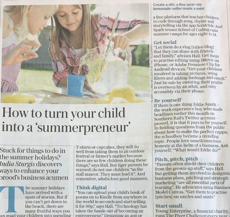 Read more about the article How to turn your child into a ‘summerpreneur’ – Daily Telegraph Feature