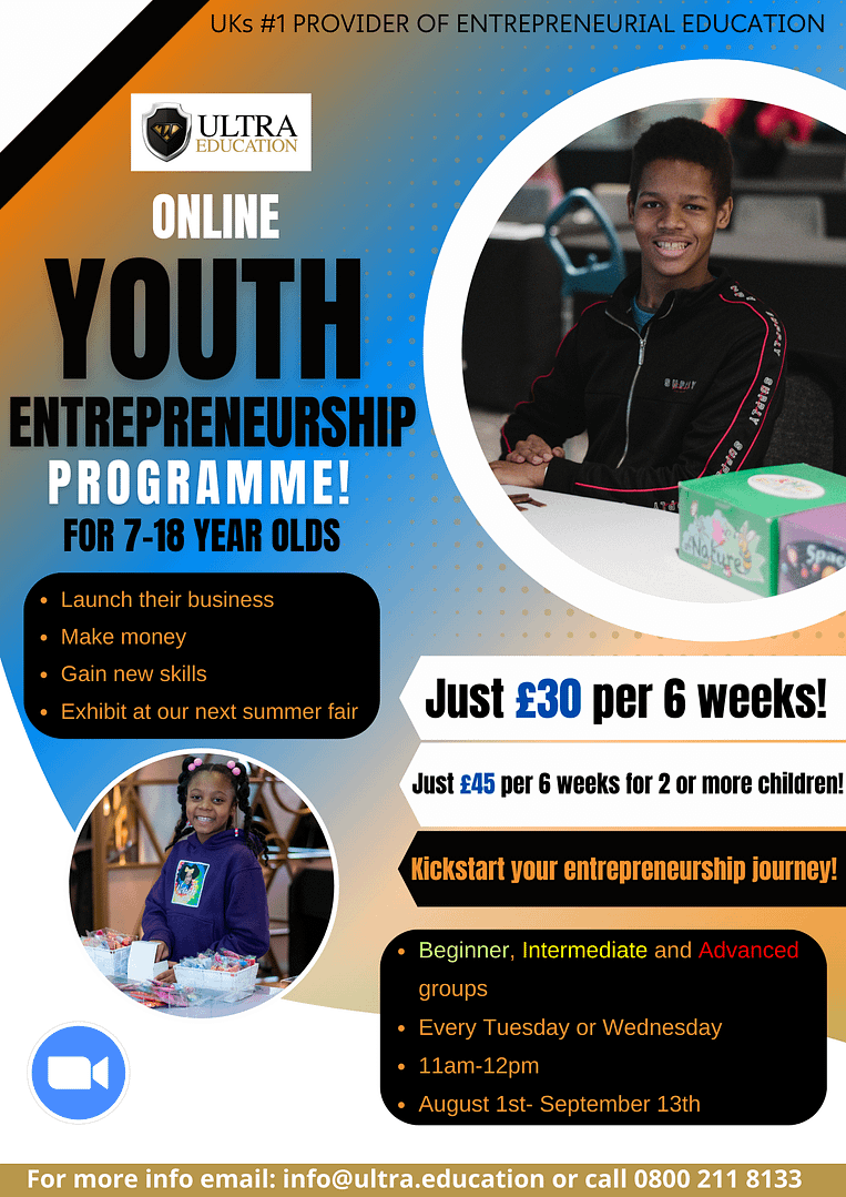 Online Weekly Youth Entrepreneurship Programme Aug-Sept For 7-18 Yr ...