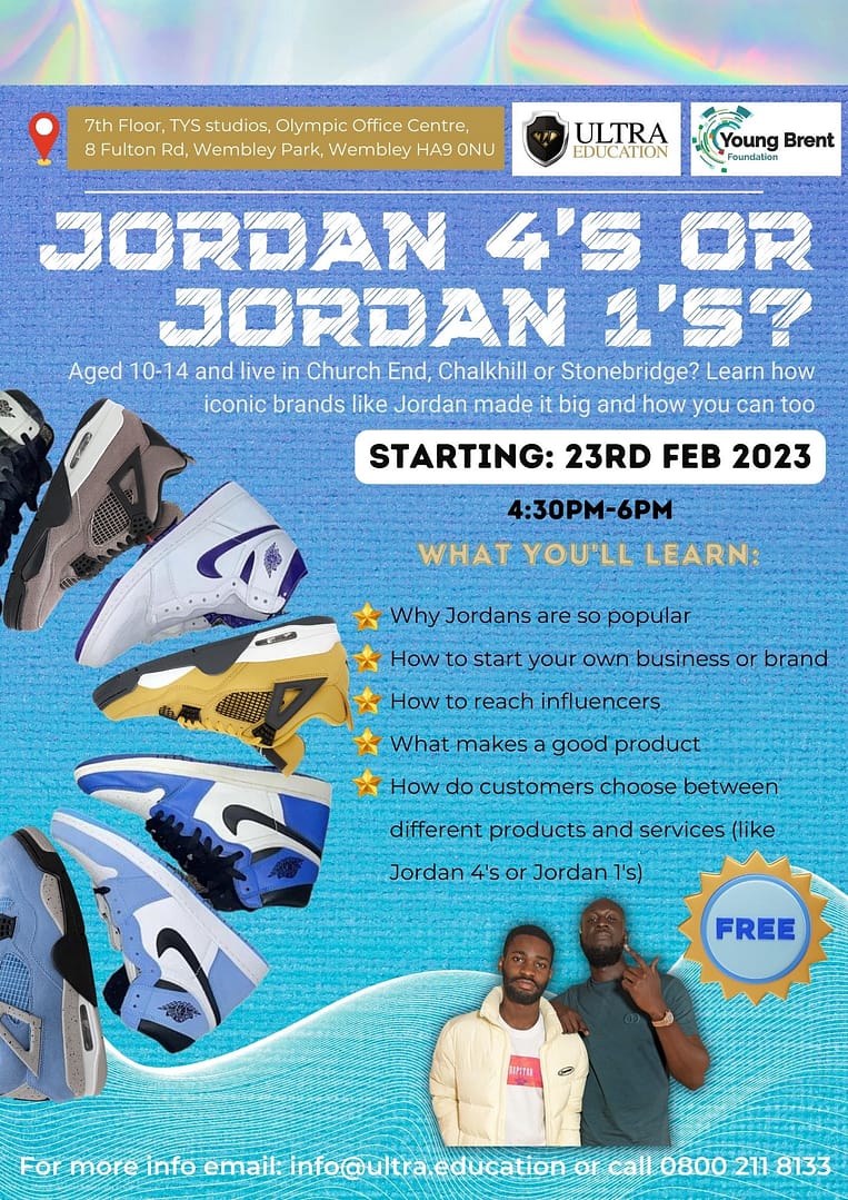 Read more about the article Jordan 4’s or Jordan 1’s for 10-14 yr olds in Brent (FREE)